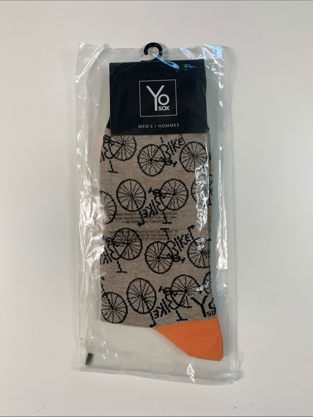 Men’s Beige Bicycle Pattern Socks with Orange Toe